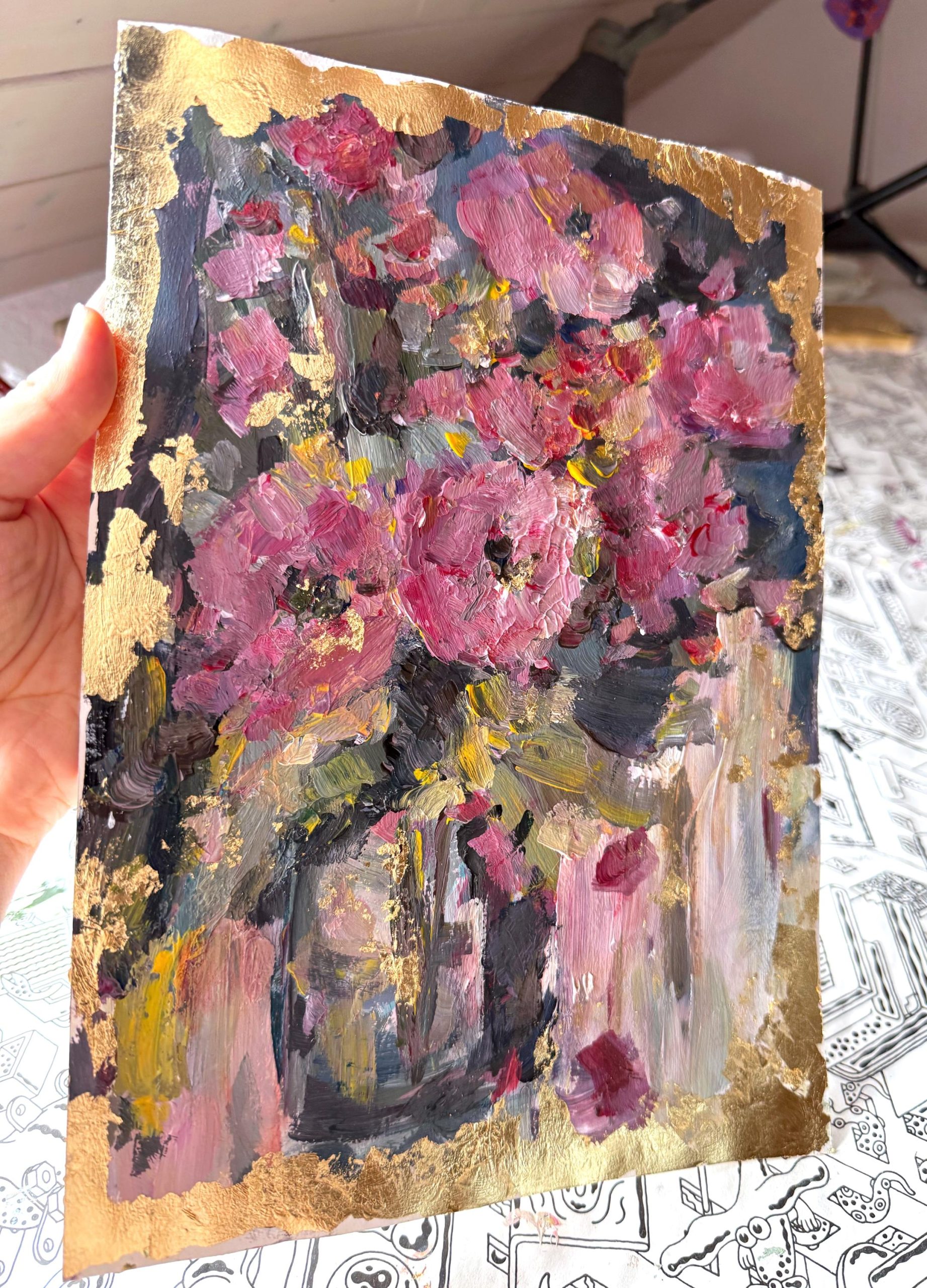 PINK FLORAL BOUQUET ORIGINAL OIL PAINTING - Image 3