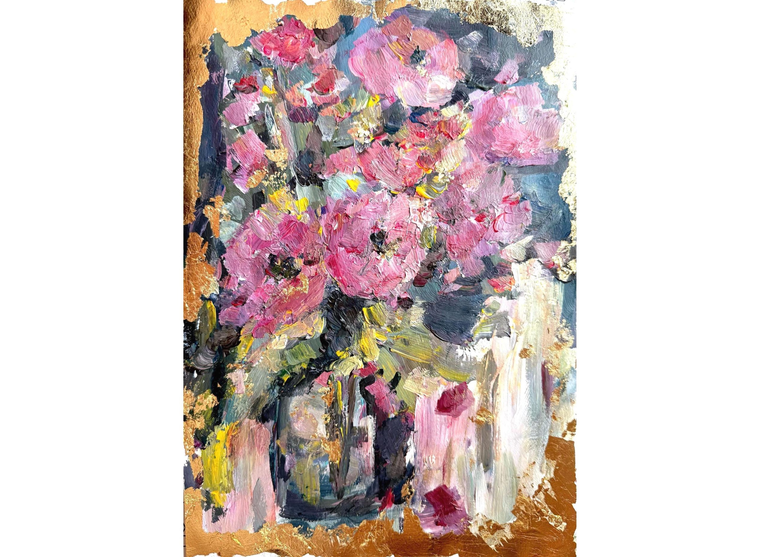 PINK FLORAL BOUQUET ORIGINAL OIL PAINTING - Image 2