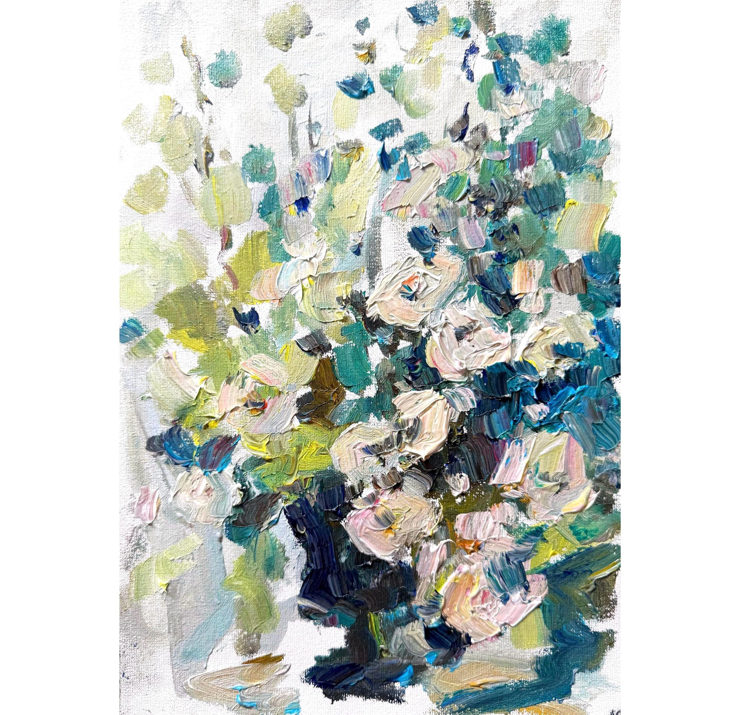 BLUE WHITE FLORAL VASE ORIGINAL OIL PAINTING - Image 2