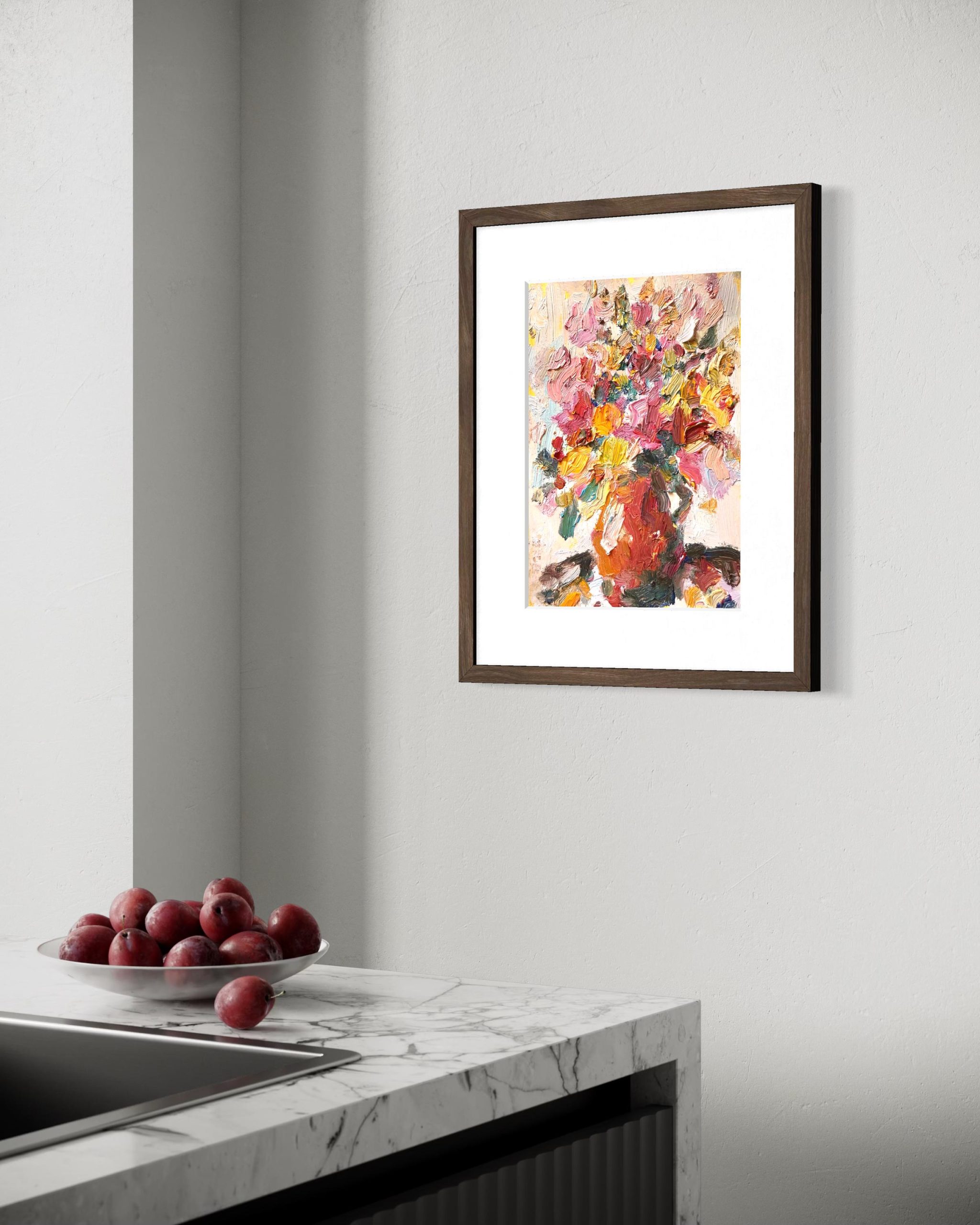 PINK YELLOW FLORAL VASE ORIGINAL OIL PAINTING - Image 6