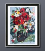 RED WHITE FLORAL BOUQUET ORIGINAL OIL PAINTING