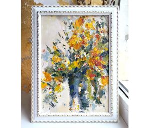 YELLOW WILDFLOWER VASE ORIGINAL OIL PAINTING