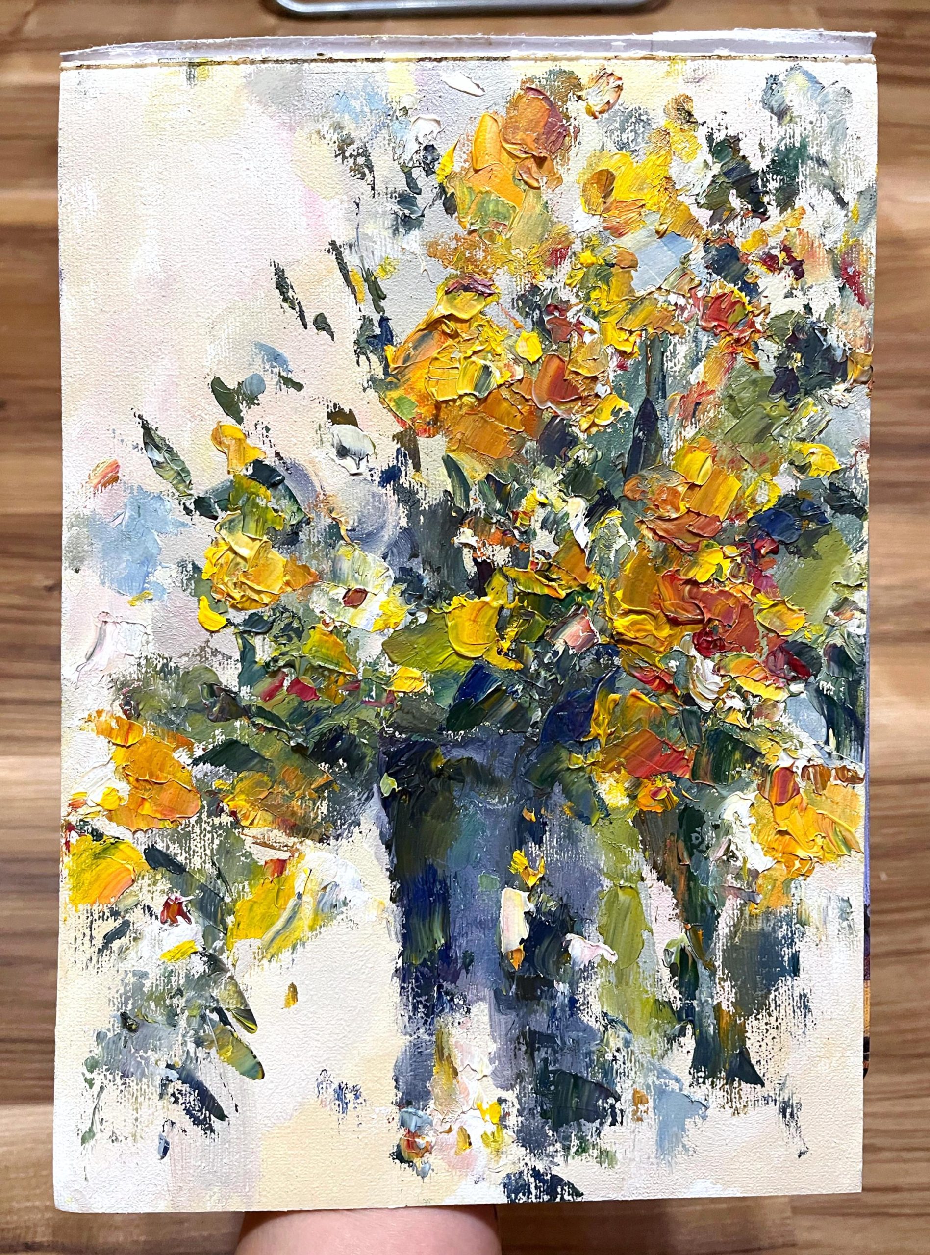 YELLOW WILDFLOWER VASE ORIGINAL OIL PAINTING - Image 3