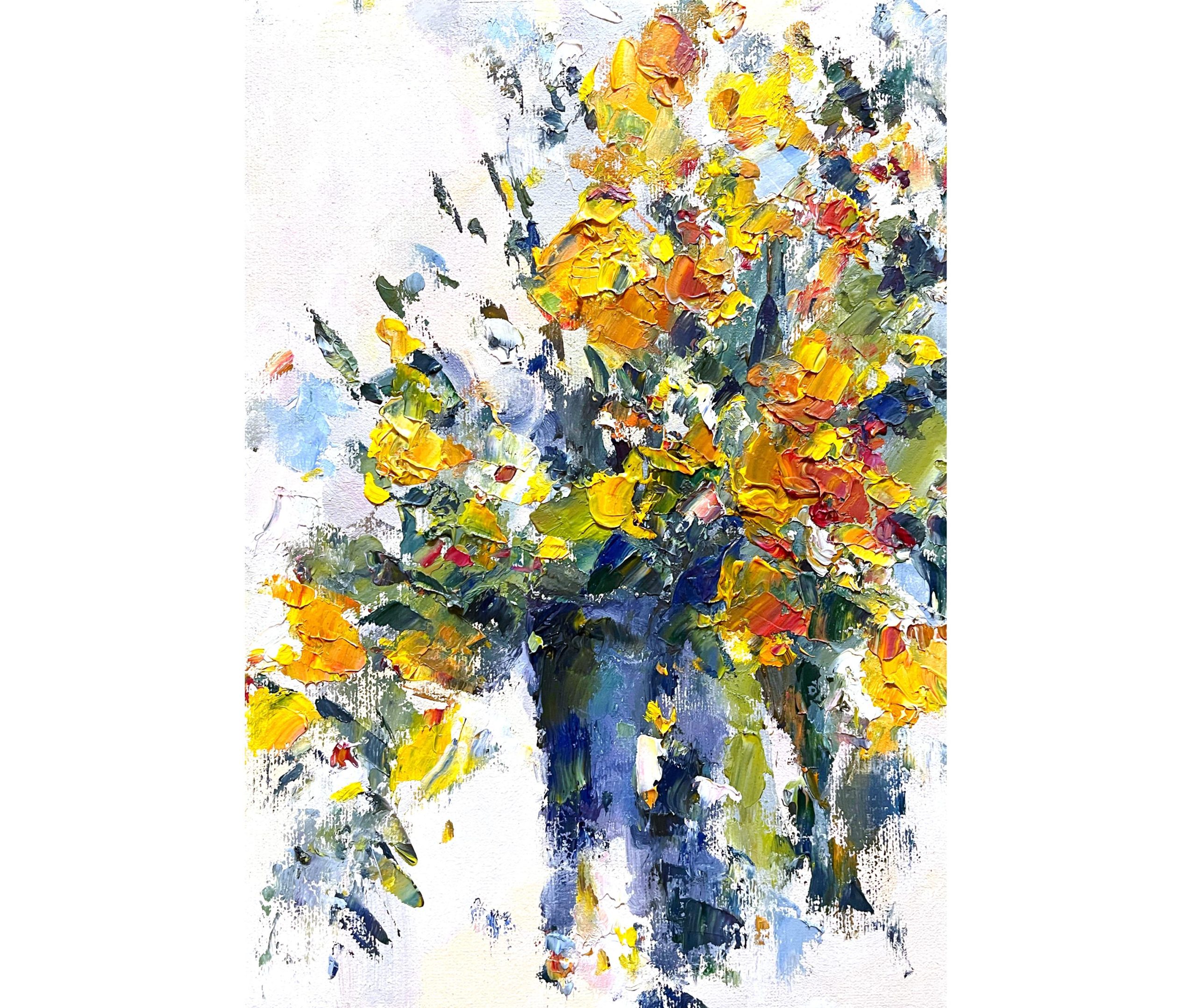 YELLOW WILDFLOWER VASE ORIGINAL OIL PAINTING - Image 2