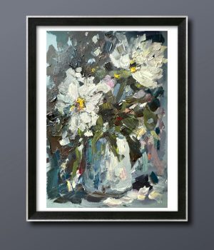 WHITE DAISY FLORAL ORIGINAL OIL PAINTING