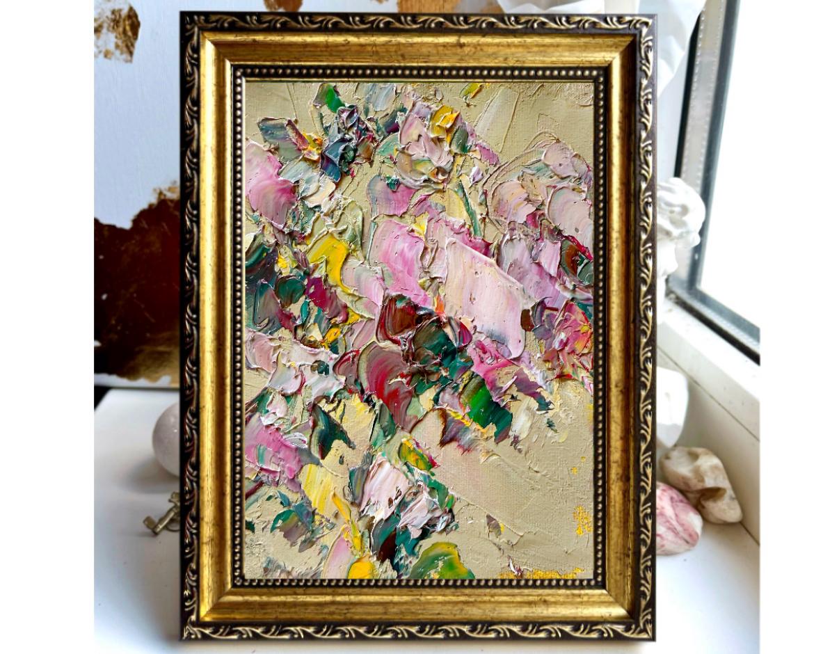 PASTEL PINK FLORAL ORIGINAL OIL PAINTING - Image 4