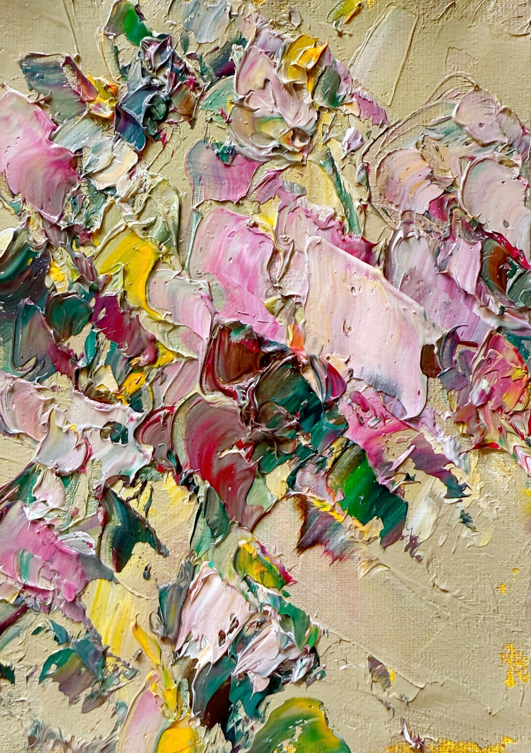 PASTEL PINK FLORAL ORIGINAL OIL PAINTING - Image 2