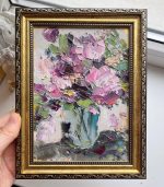 PINK PURPLE FLORAL VASE ORIGINAL OIL PAINTING