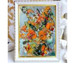 ORANGE WILDFLOWER BOUQUET ORIGINAL OIL PAINTING