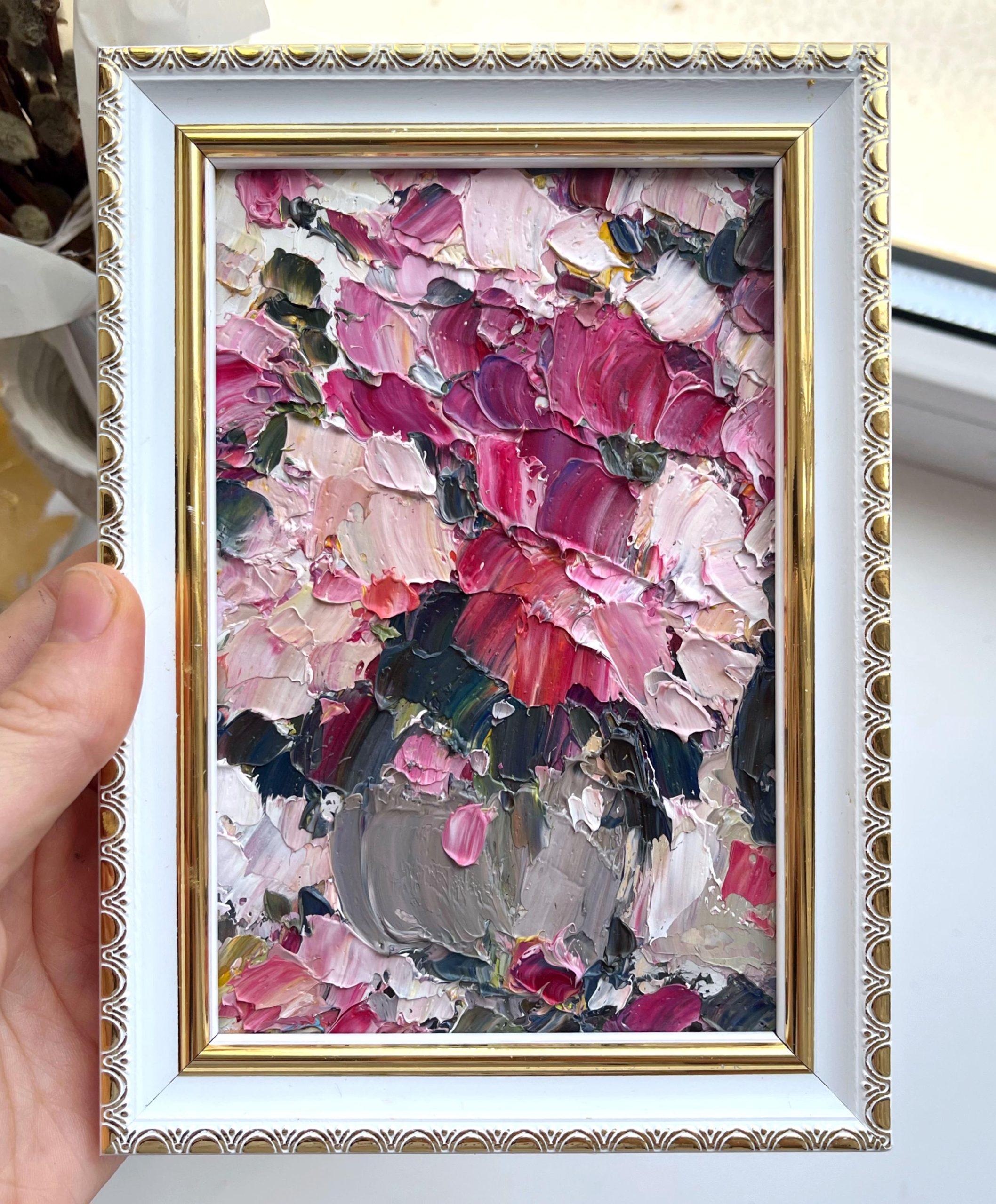 PINK PEONY FLORAL ORIGINAL OIL PAINTING - Image 3