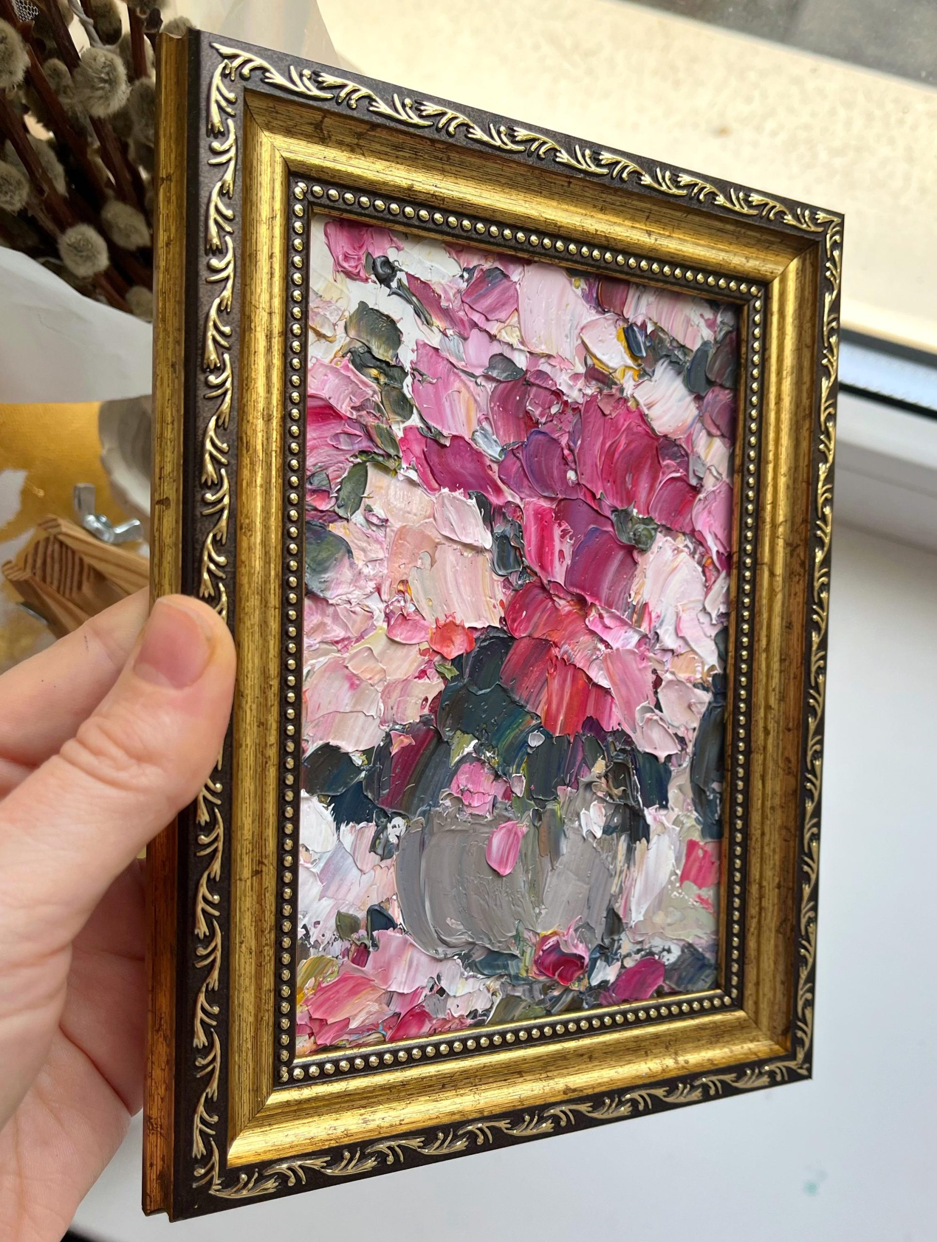 PINK PEONY FLORAL ORIGINAL OIL PAINTING - Image 5