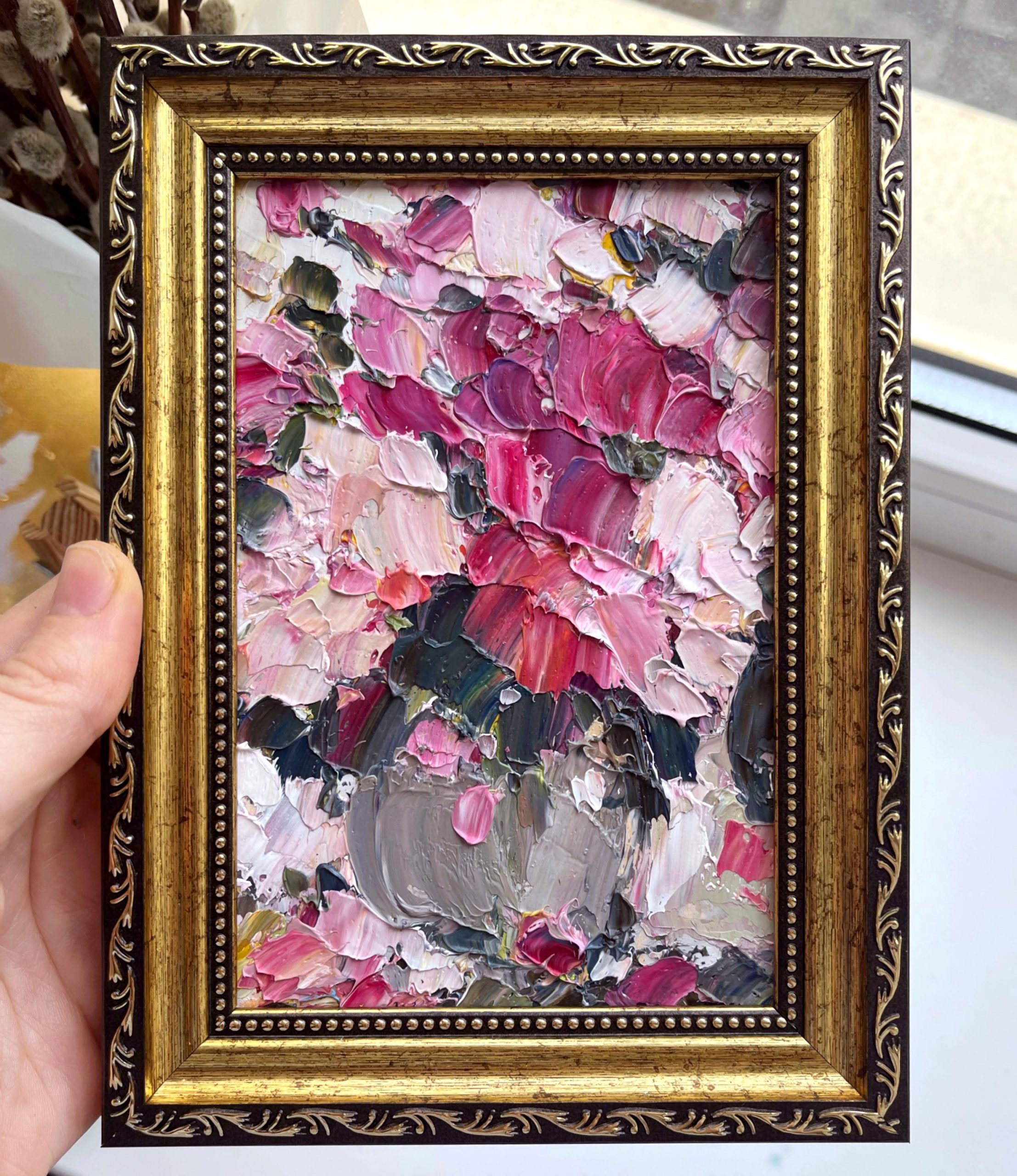PINK PEONY FLORAL ORIGINAL OIL PAINTING - Image 6