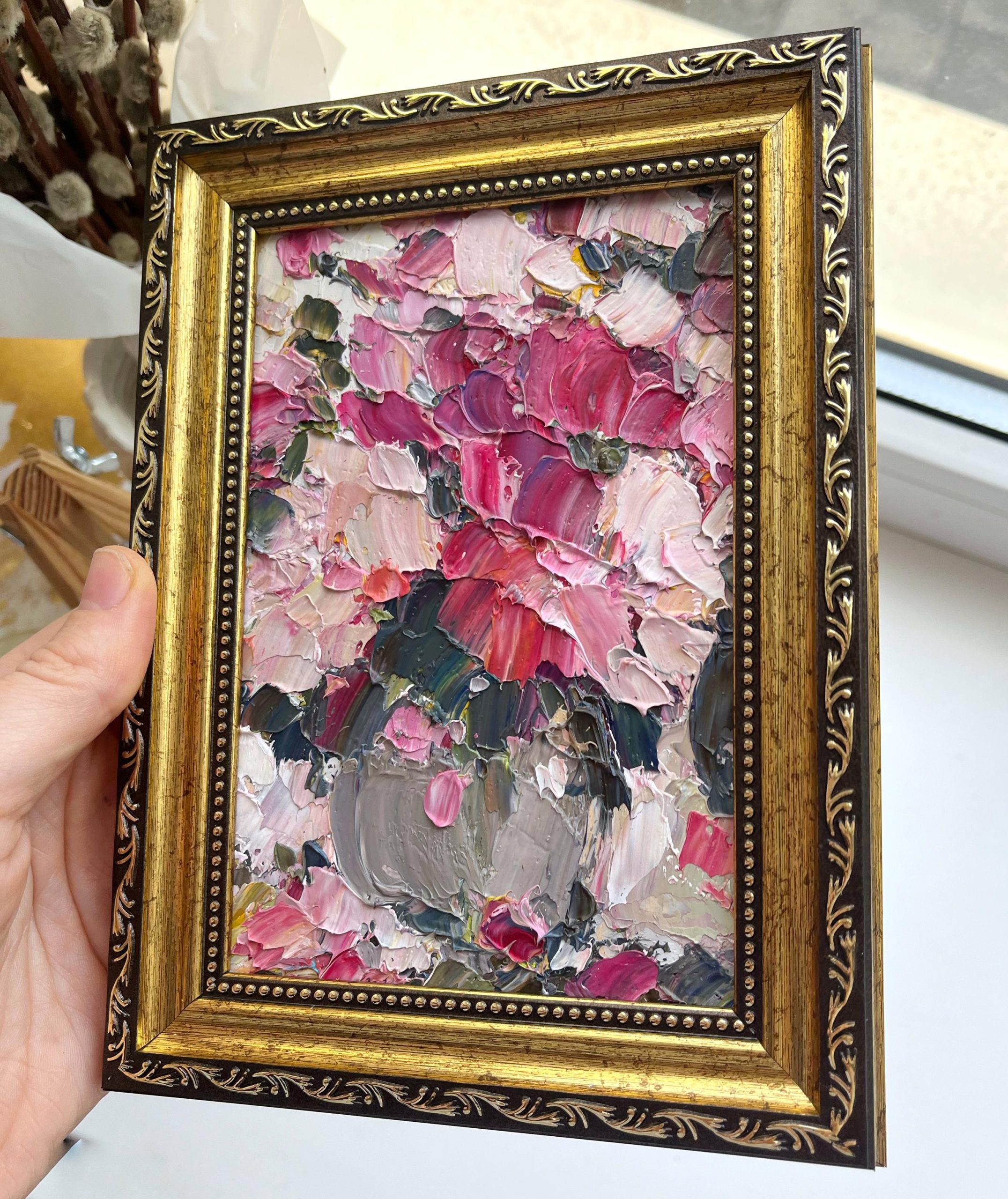 PINK PEONY FLORAL ORIGINAL OIL PAINTING - Image 7