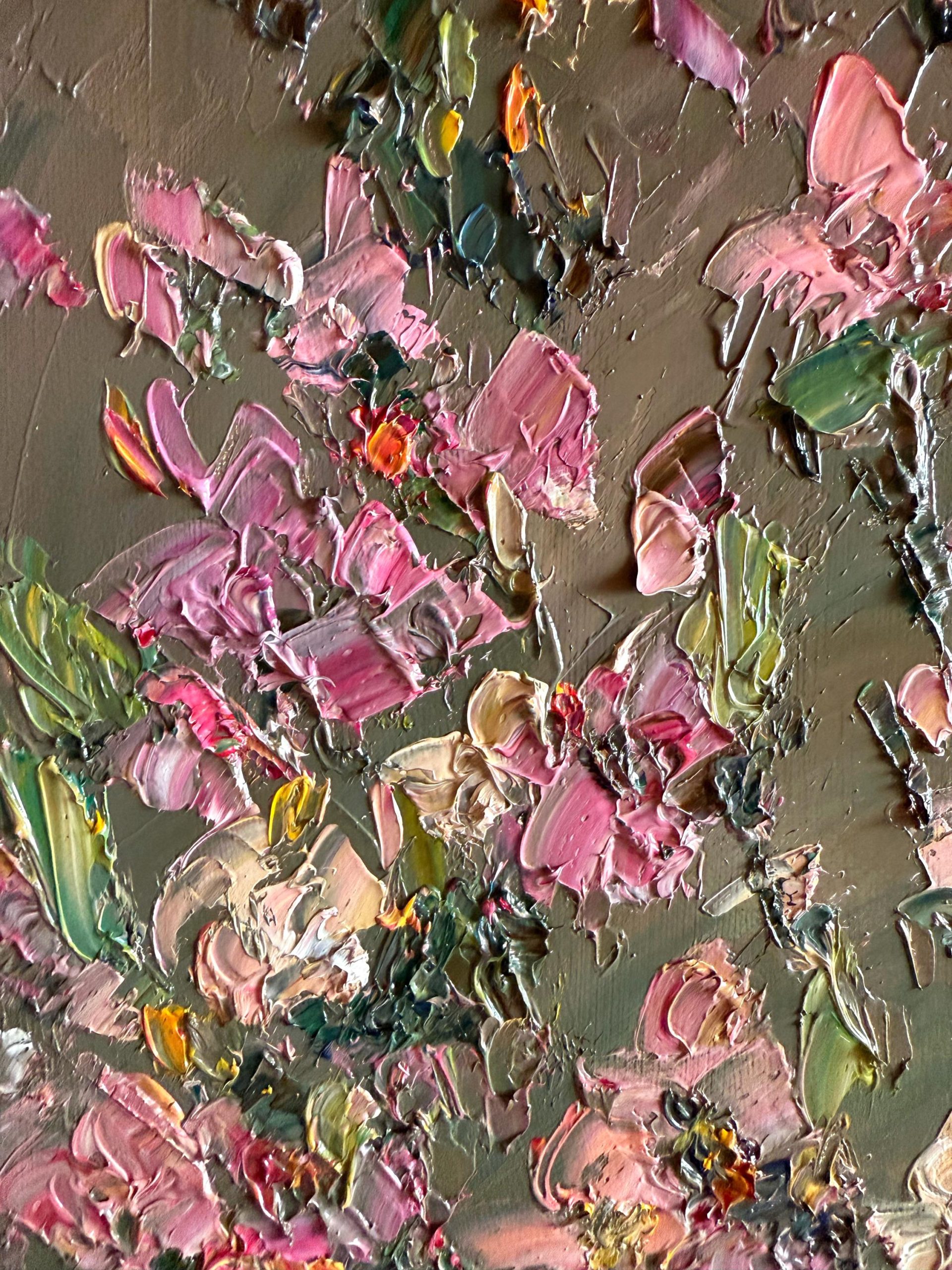 PINK BLOSSOM FLORAL ORIGINAL OIL PAINTING - Image 2