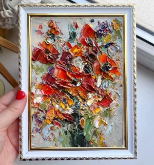 Original oil painting of red flowers