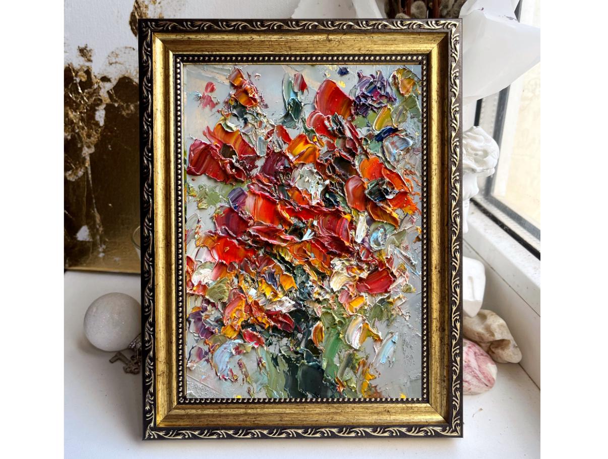 Original oil painting of red flowers - Image 3