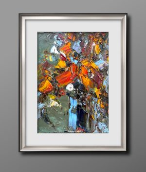 ORANGE RED FLORAL BOUQUET ORIGINAL OIL PAINTING