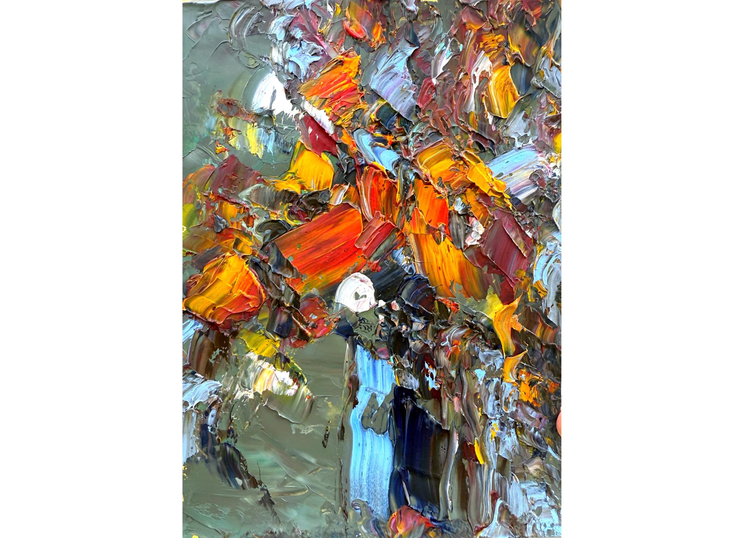 ORANGE RED FLORAL BOUQUET ORIGINAL OIL PAINTING - Image 2