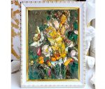 YELLOW WHITE FLORAL BOUQUET ORIGINAL OIL PAINTING