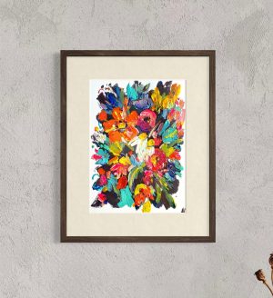 COLORFUL ABSTRACT FLORAL ORIGINAL OIL PAINTING